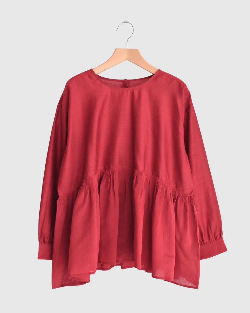 RAHASTHAN TUCK GATHERED PULLOVER in Red