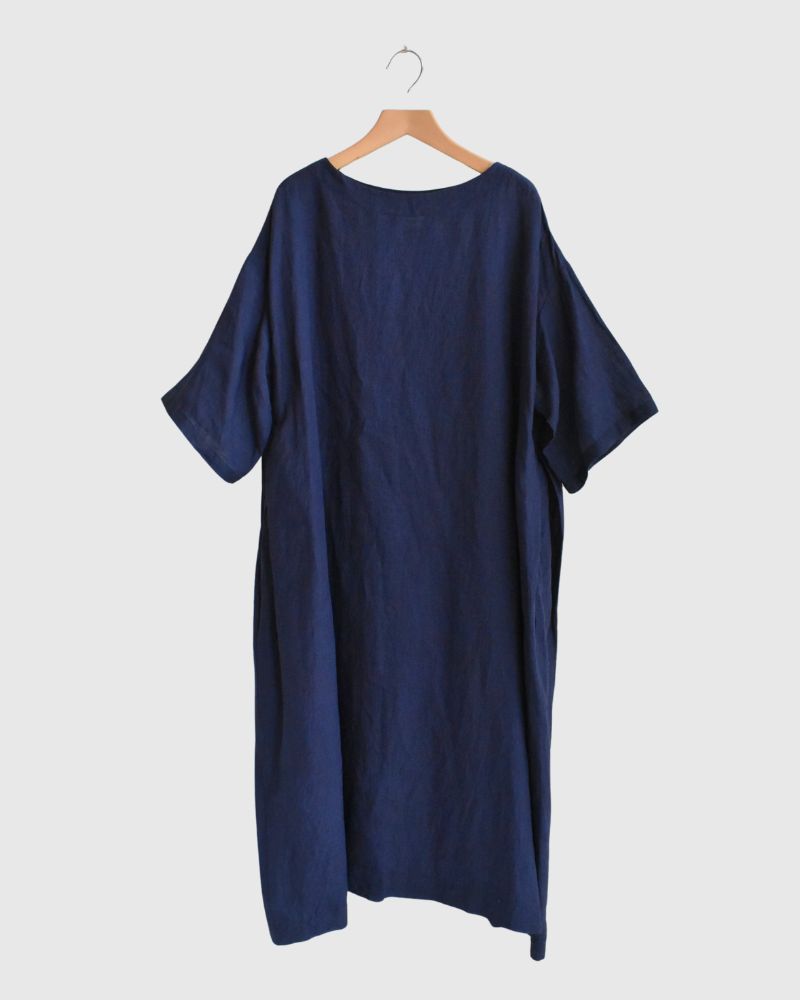 Box Pleated Dress in Indigo