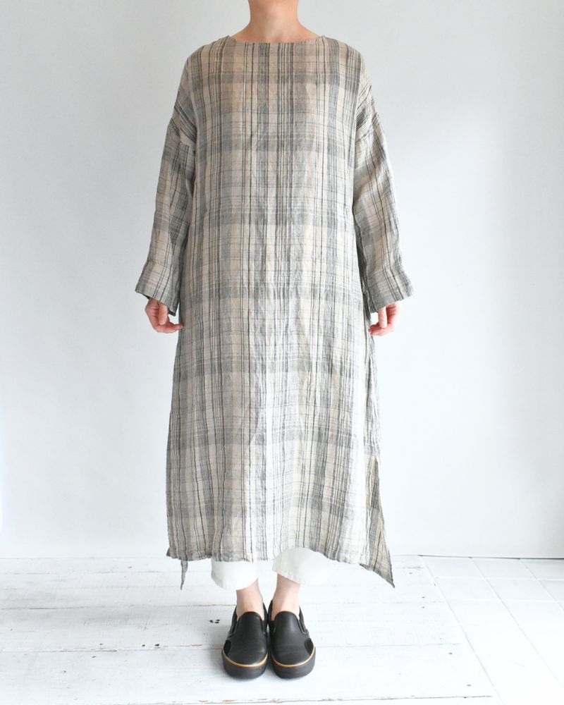 Linen Check Dress in Natural