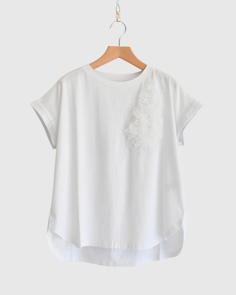 Tulle Embroidered Cotton Jersey Pullover 'NATTI' in OffWhite