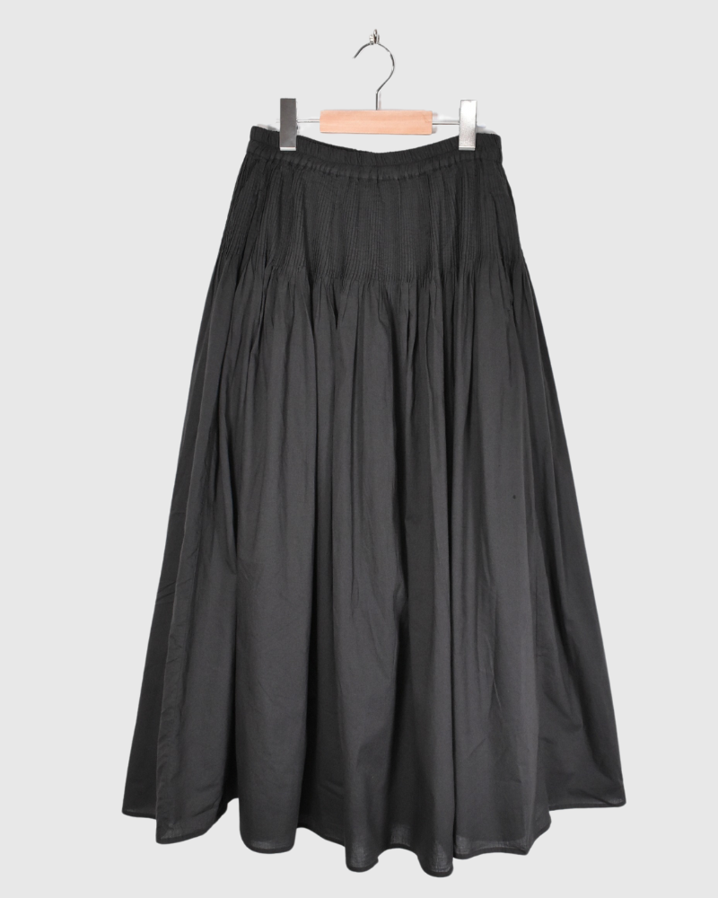 60s ORGANIC CAMBRIC MINI PINTUCK FLARED SKIRT In Charcoal Gray