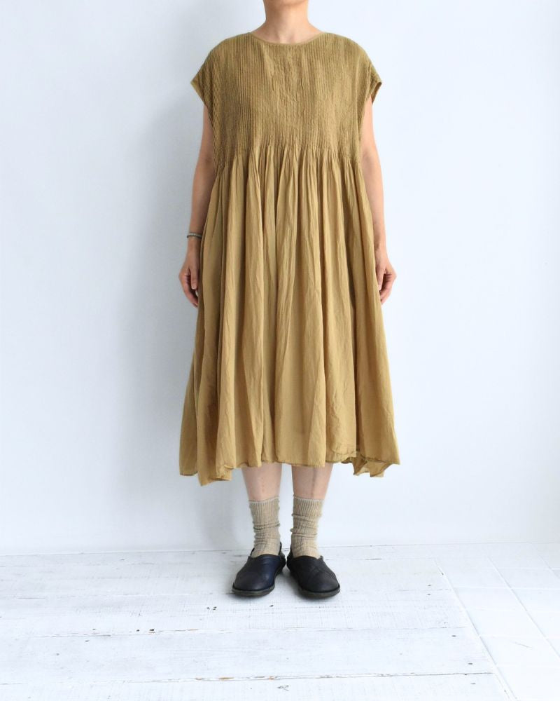 Crew-Neck F/SL Dress with Pintuck in GreyKhaki