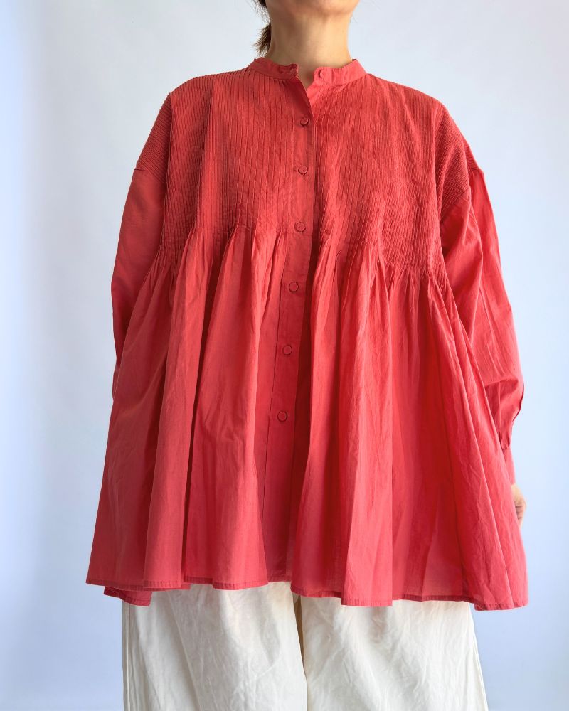 BANDED COLLAR SHIRT WITH MINI PINTUCK in SalmonPink