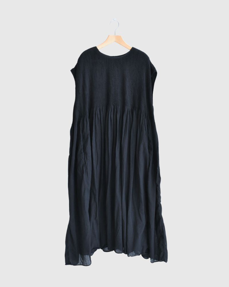 Crew-Neck F/SL Dress with Pintuck in Marine