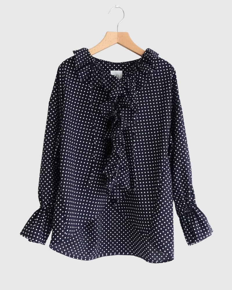Dot Frill Blouse in Navy g761 | (g) - miel