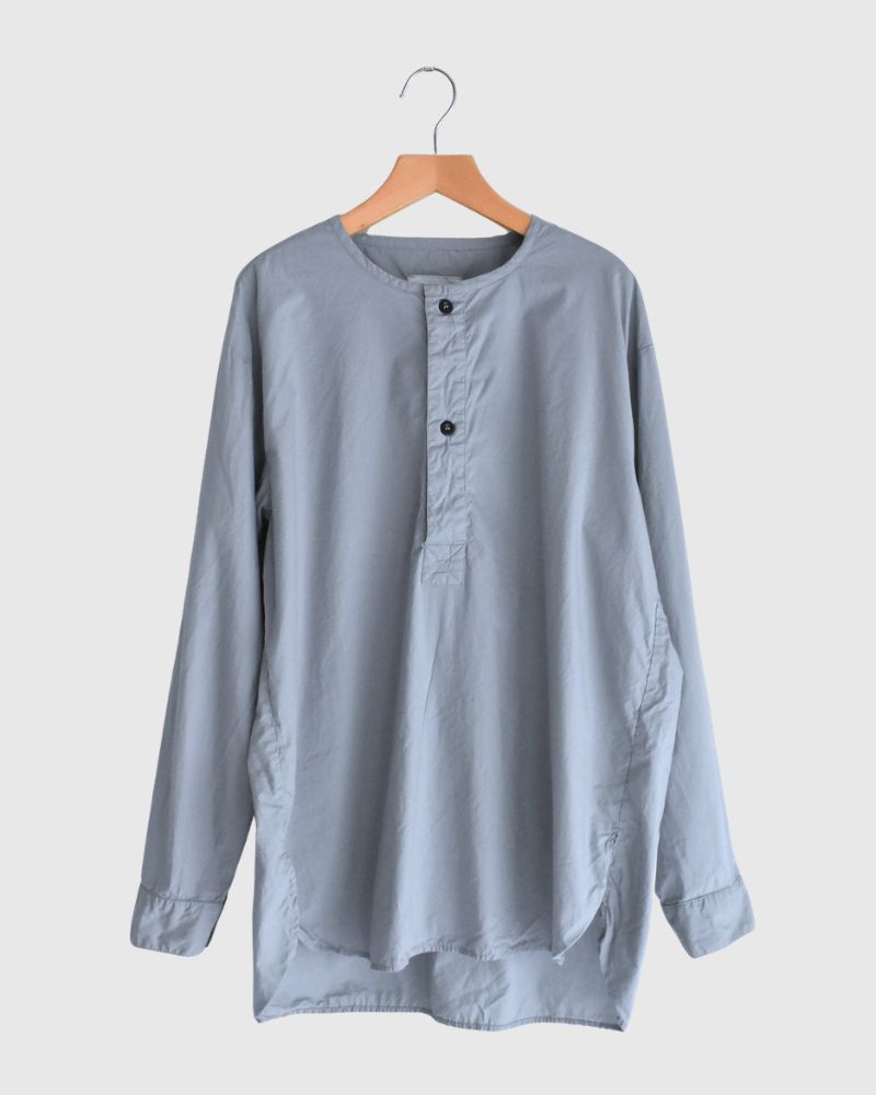 60s COTTON POPLIN OVERDYE HENRY NECK SHIRT in Blue