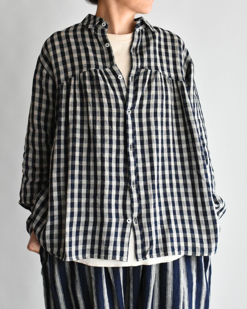 Linen Cotton Gingham Shirt in Indigo/Natural