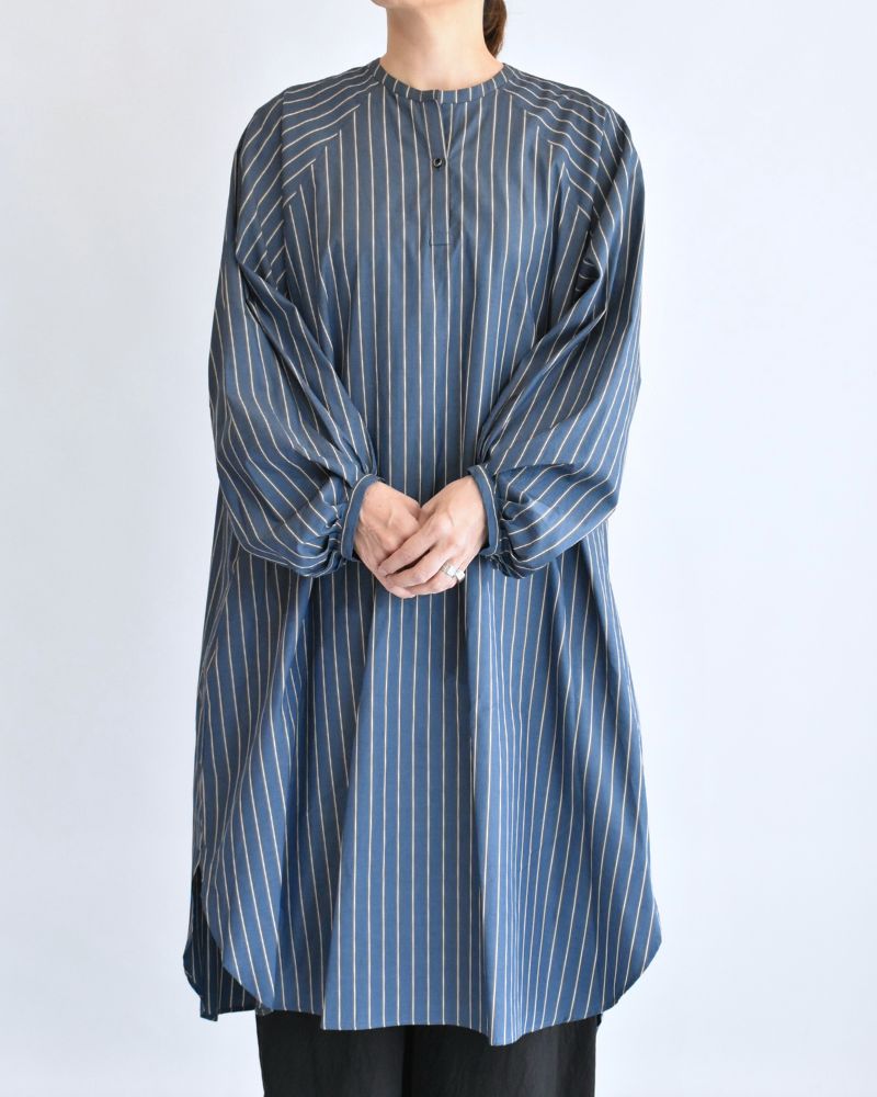 Balloon Sleeve Midi Dress in NavyStripe
