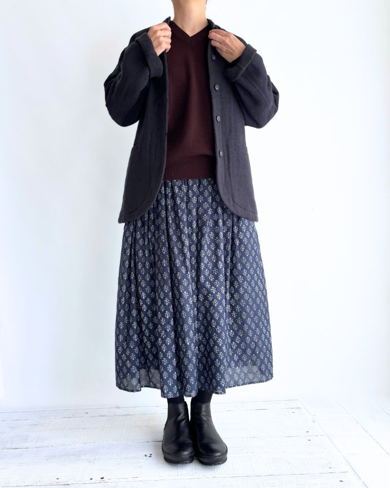 STAND COLLAR FLY FRONT JACKET in Navy