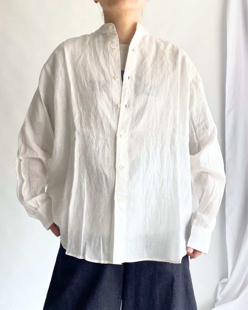 Linen big band collar shirt in White