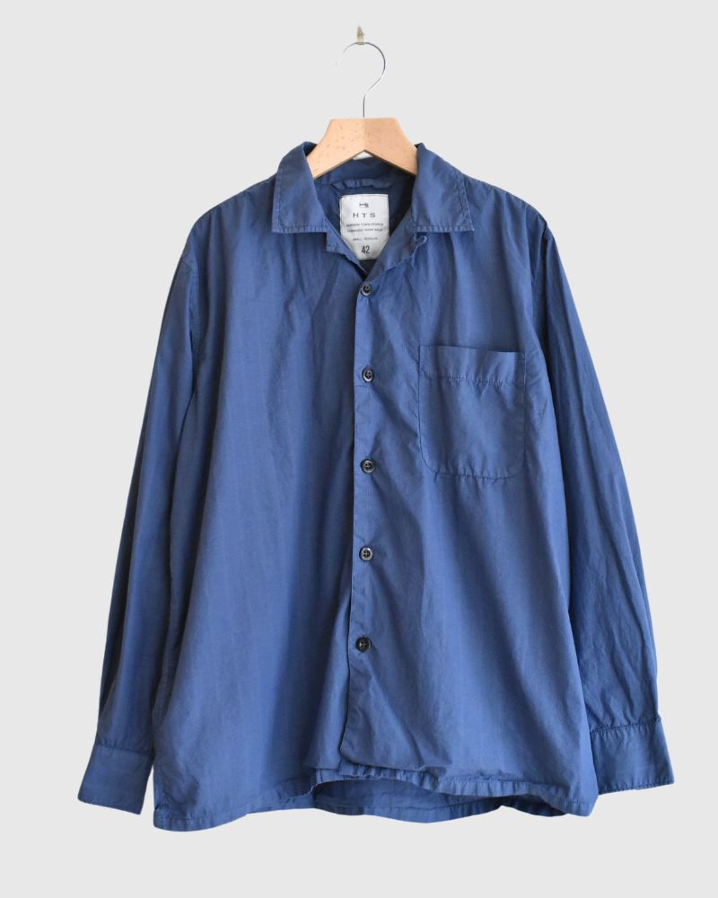 COTTON STRIPE OVERDYE ONE-UP COLLAR SHIRT in Blue
