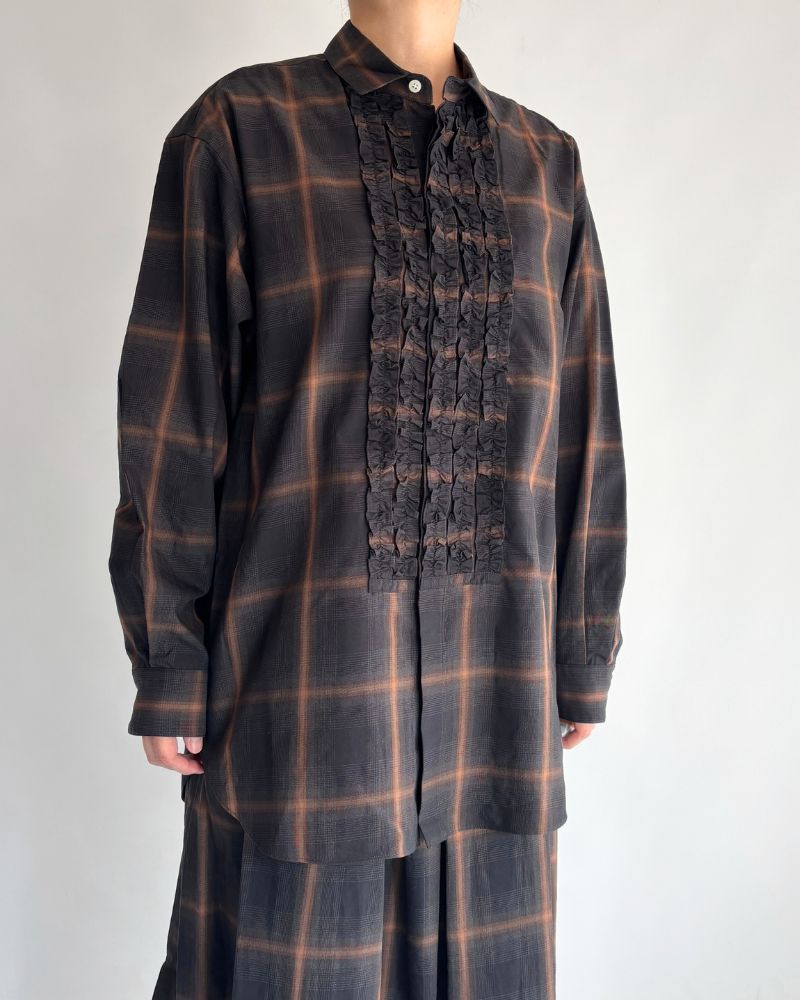 DORIS-W Frill Blouse in BrownCheck
