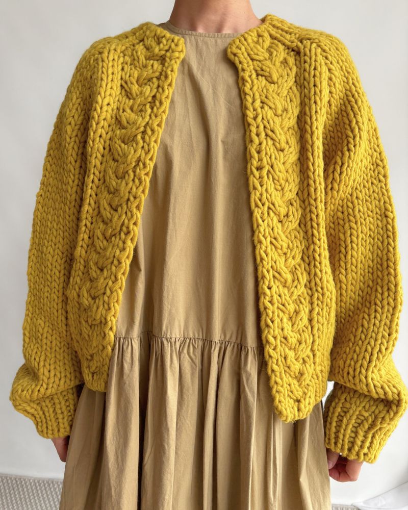 PERU Hand-Knit Short Cardigan in Yellow