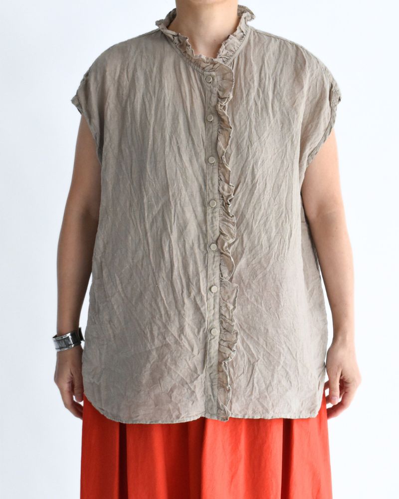 French/SL Frill Collar Shirt in AshBeige
