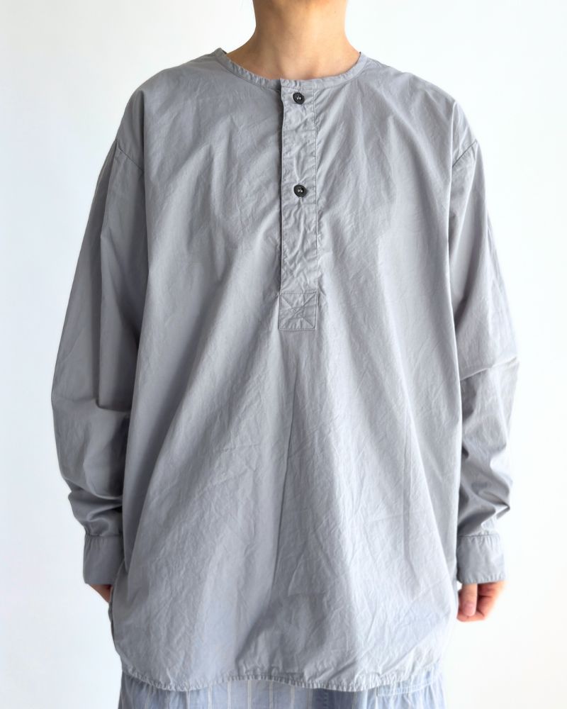 60s COTTON POPLIN OVERDYE HENRY NECK SHIRT in Blue