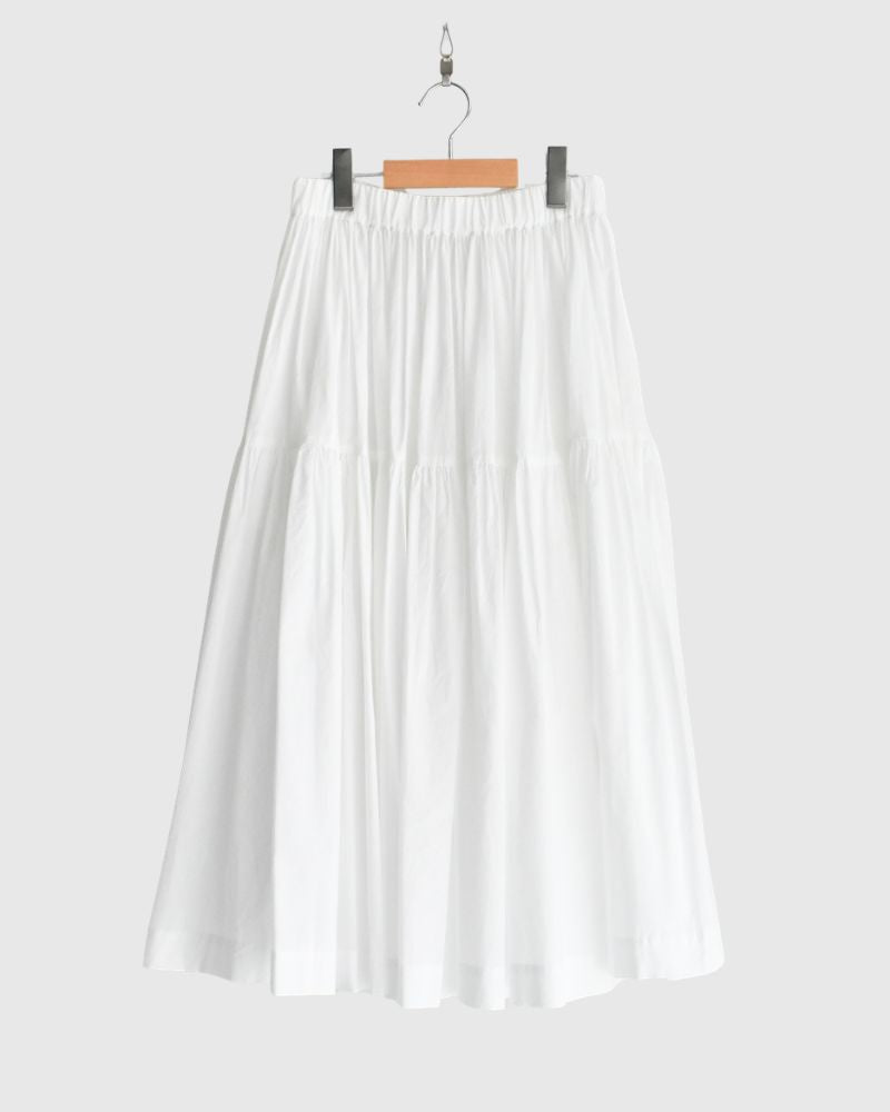 Tiered Gathered Cotton Skirt in White