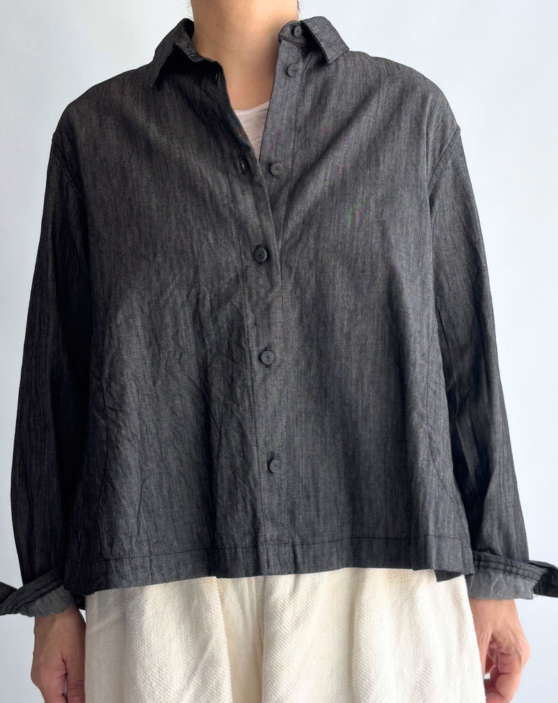 A‐LINE SHORT SHIRT (DENIM) in Black