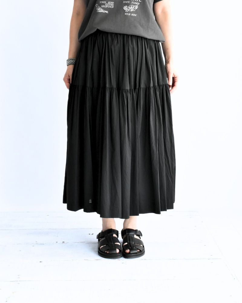 Tiered Gathered Cotton Skirt in Black