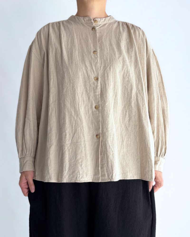 Camille Band Collar Shirt in Natural