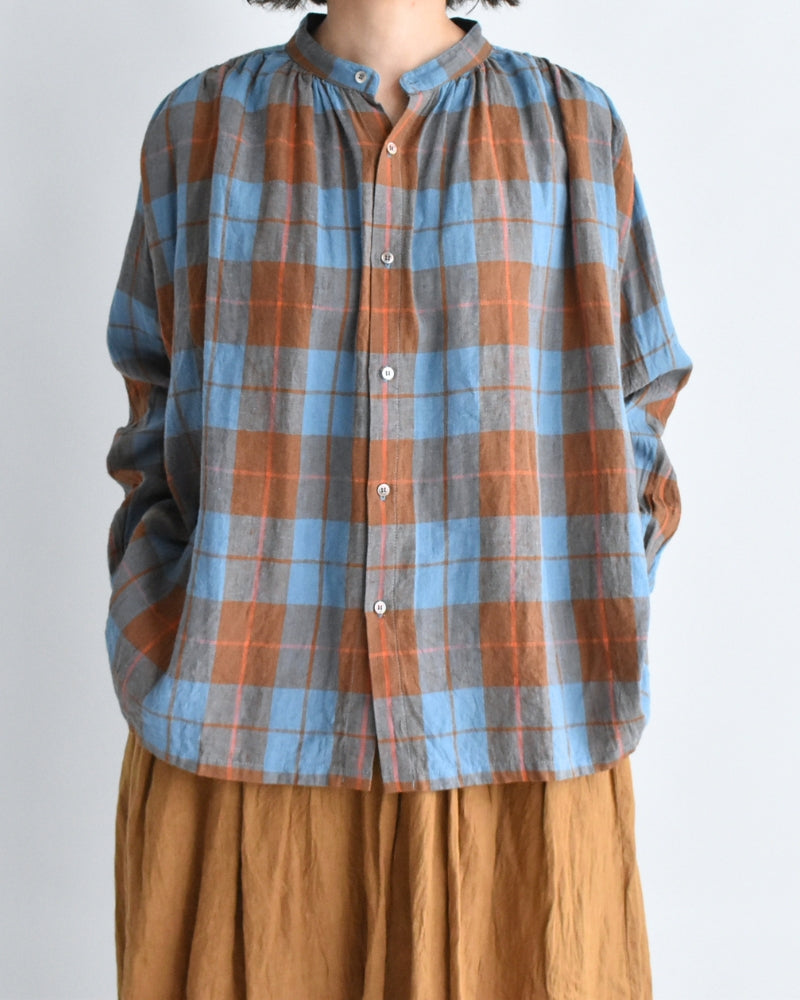 Linen Cotton Check Shirt in Blue