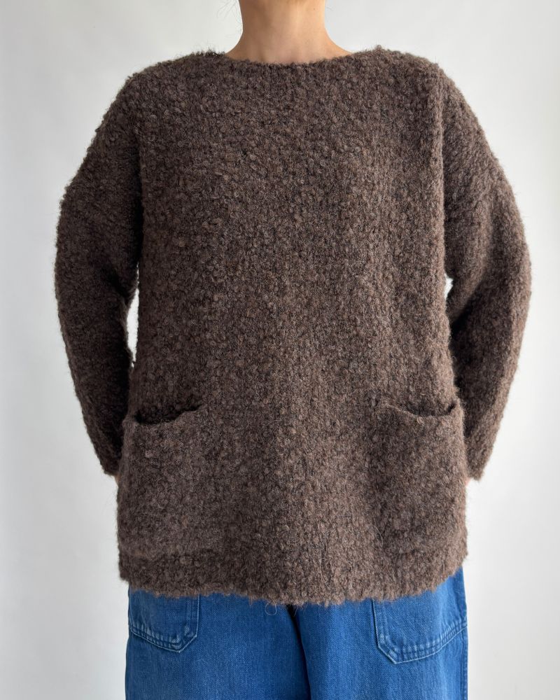 3GG BOUCLE CREW NECK PULLOVER WITH POCKET in Brown
