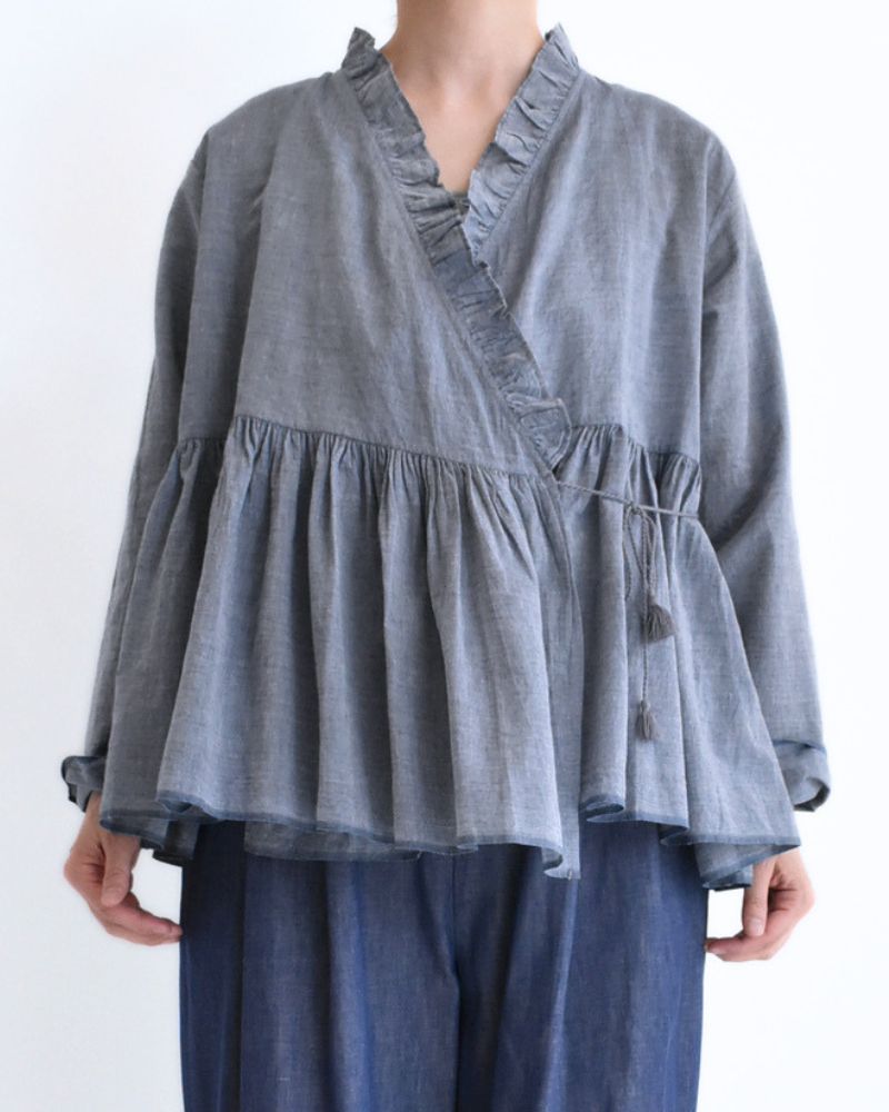 Frill Cache-coeur Shirt in Blue