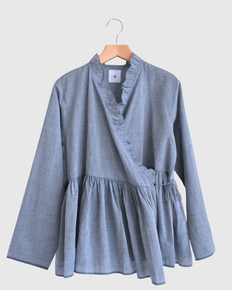 Frill Cache-coeur Shirt in Blue