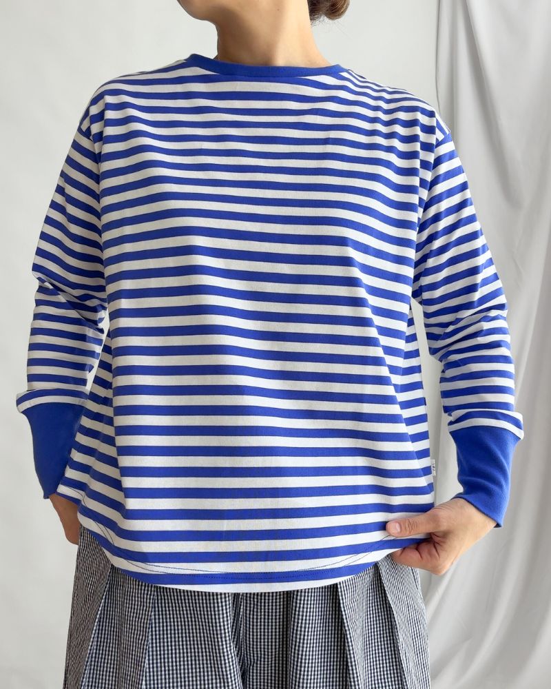 GIZANDY JERSEY BORDER LONG Tee in Blue/Off