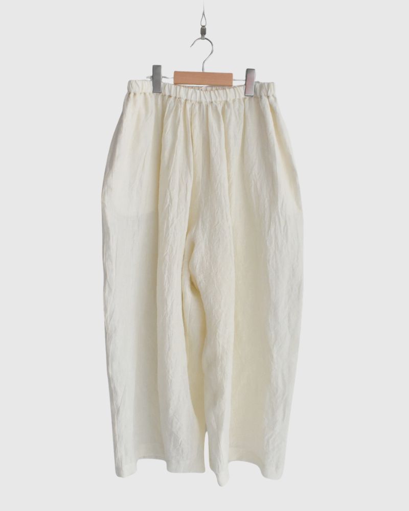 Wide Cocoon Gathered Pants (LINEN) in OffWhite