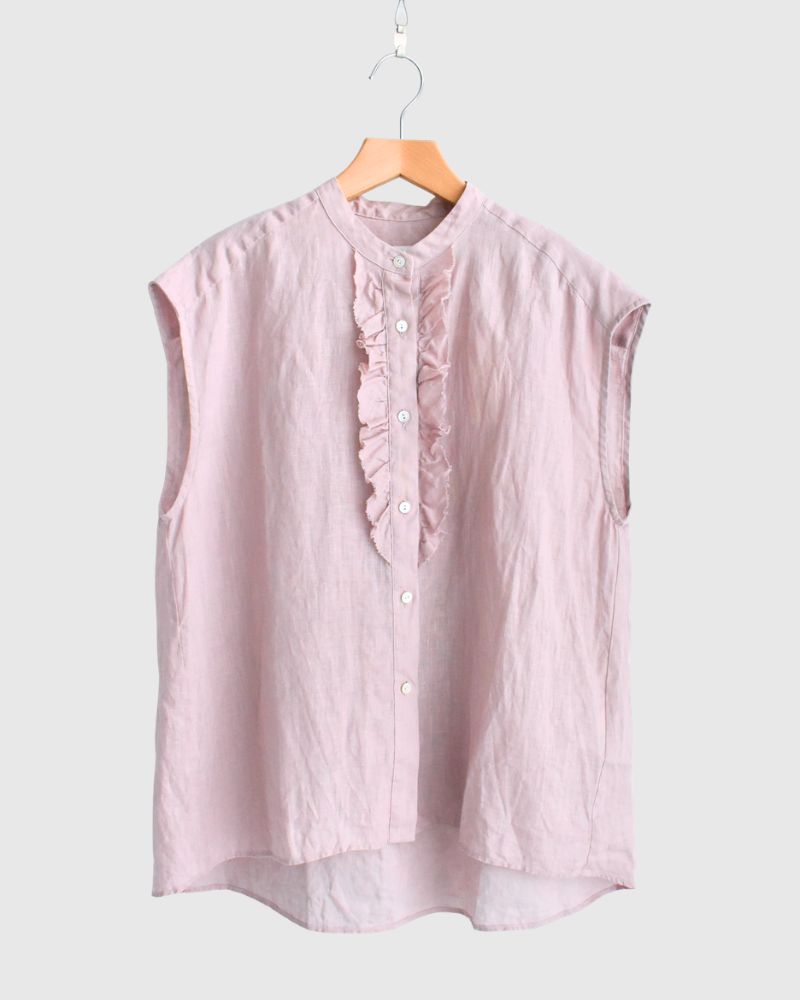 Linen Frill Sleeveless Blouse in Ash Pink