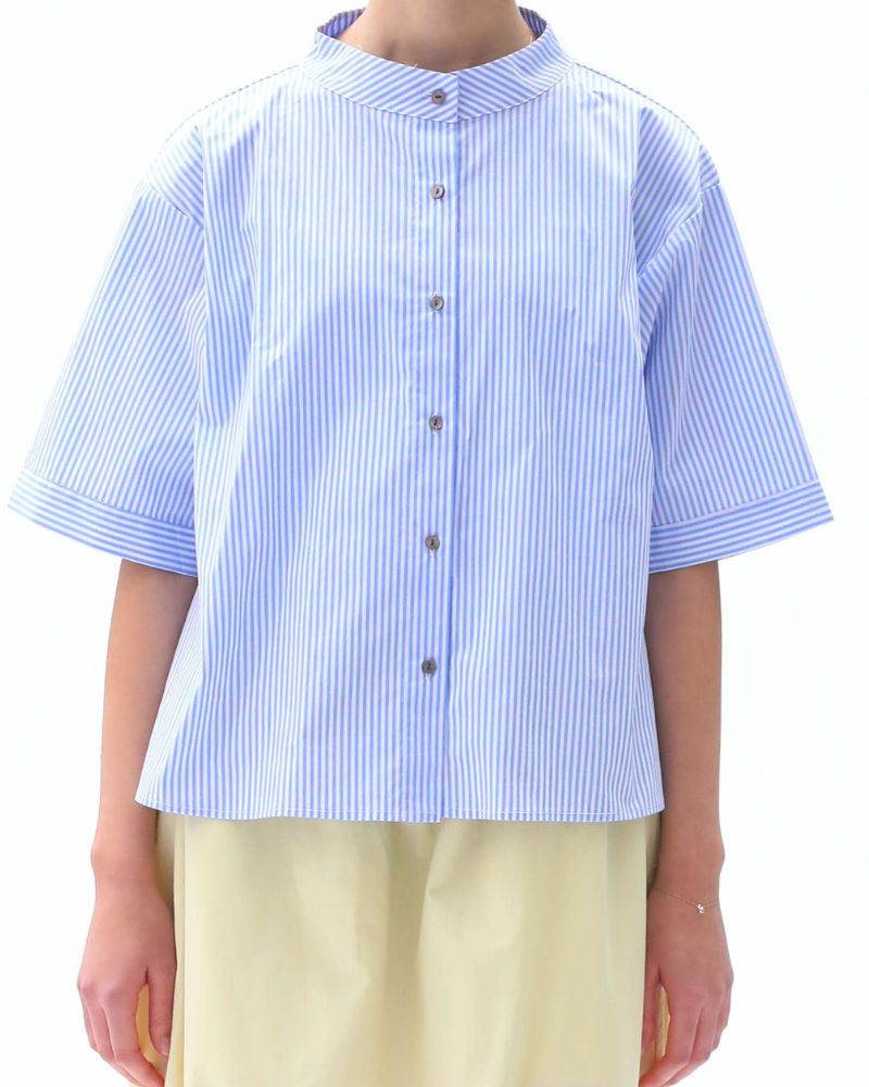 STAND COLLAR BLOUSE 'TAO' in Saxe Stripe