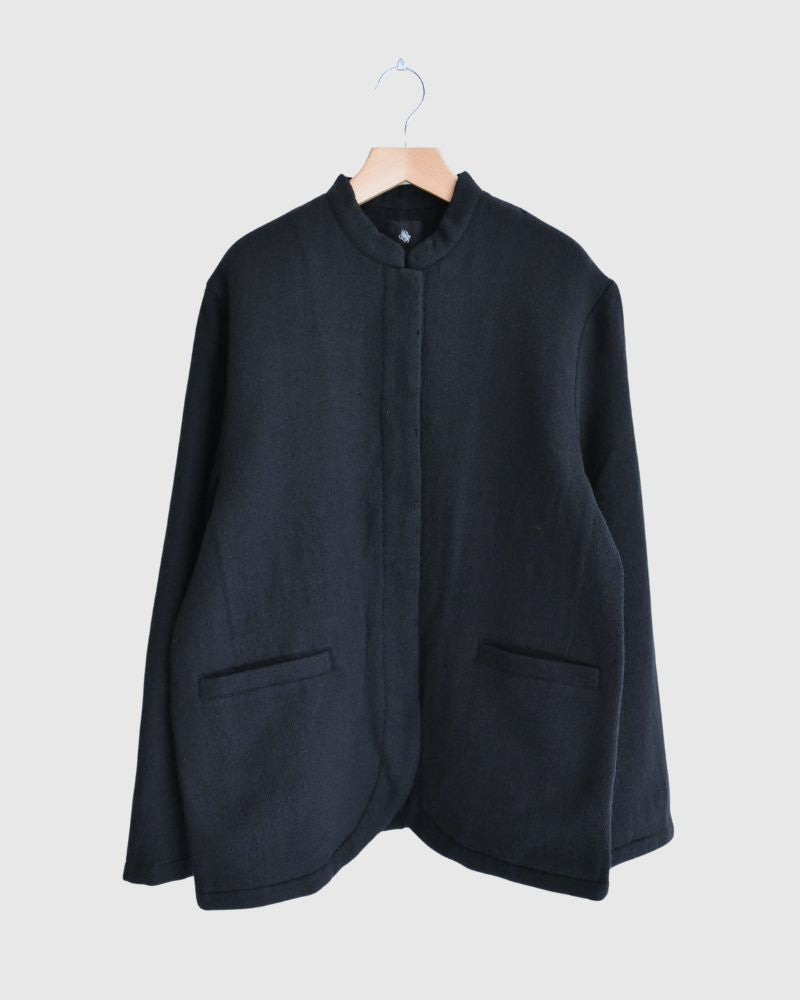 STAND COLLAR FLY FRONT JACKET in Navy