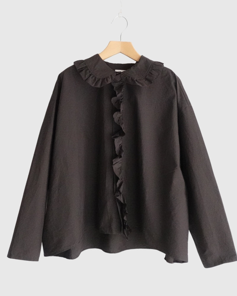 (g) | Collar & Front Frill Blouse in Brown