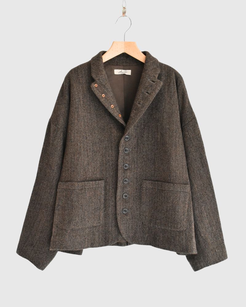 Wool Herringbone Wool Jacket in Brown