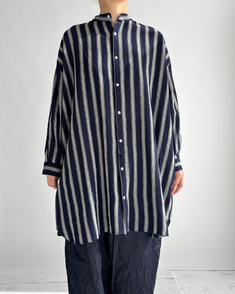 Linen Cotton Stripe Shirt in Indigo/Natural