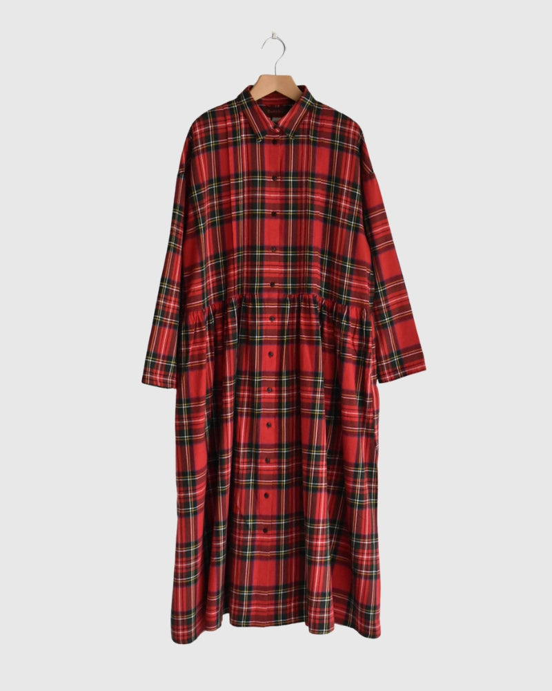 Indigo Tartan Foundation Shirt Dress in Red