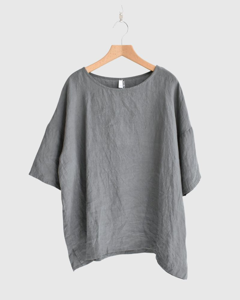 Crew neck T-blouse (LINEN) in DarkGray