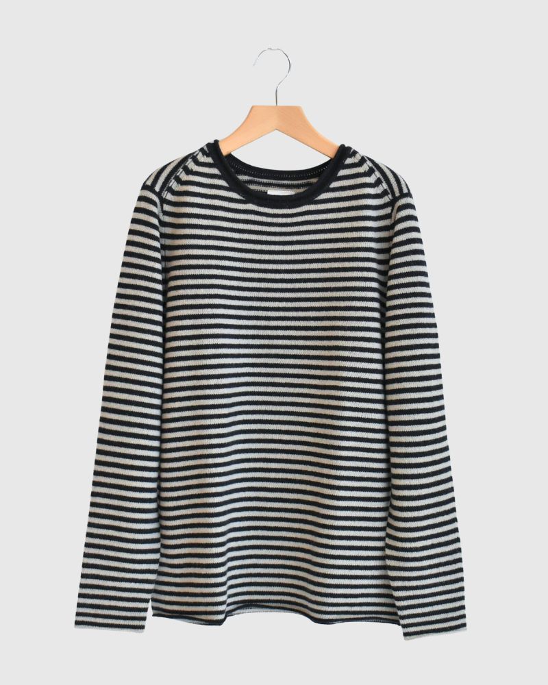 Border knit pullover in Pebblegray/Navy