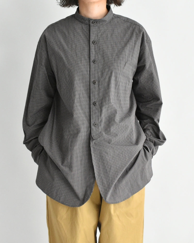 Utility Band Collar Shirt in BrownGingham
