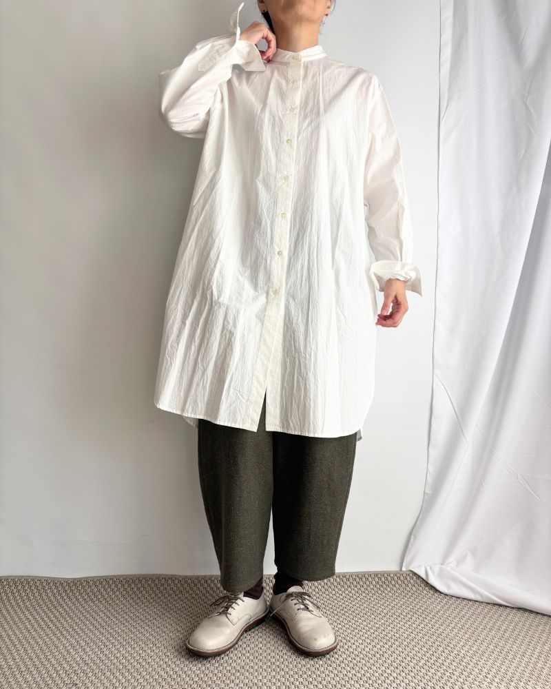 Band Collar Long Shirt in White