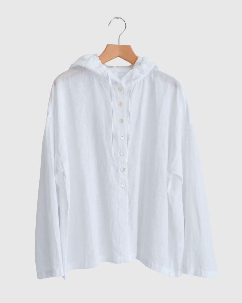 Hoodie Shirt (LINEN) in White