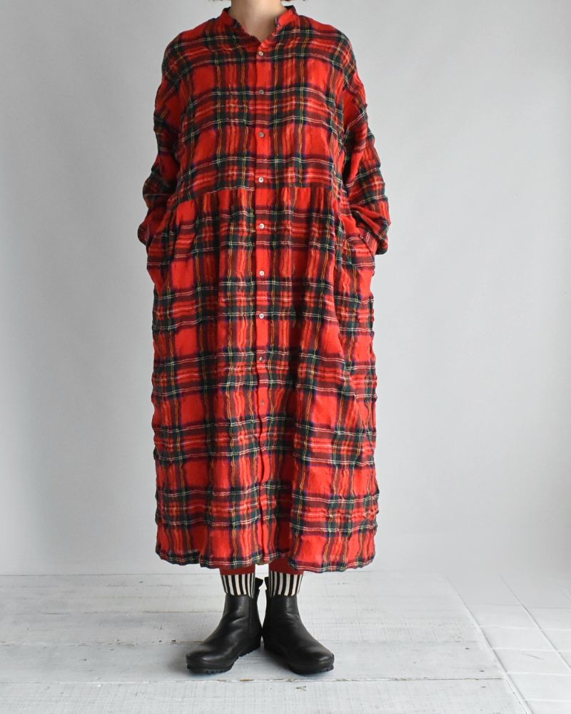 Cotton Wool Tartan Check Dress in Red