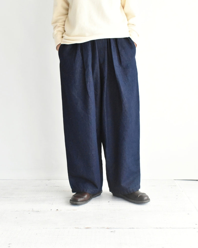 Cotton Linen Denim Tuck Pants in OneWash