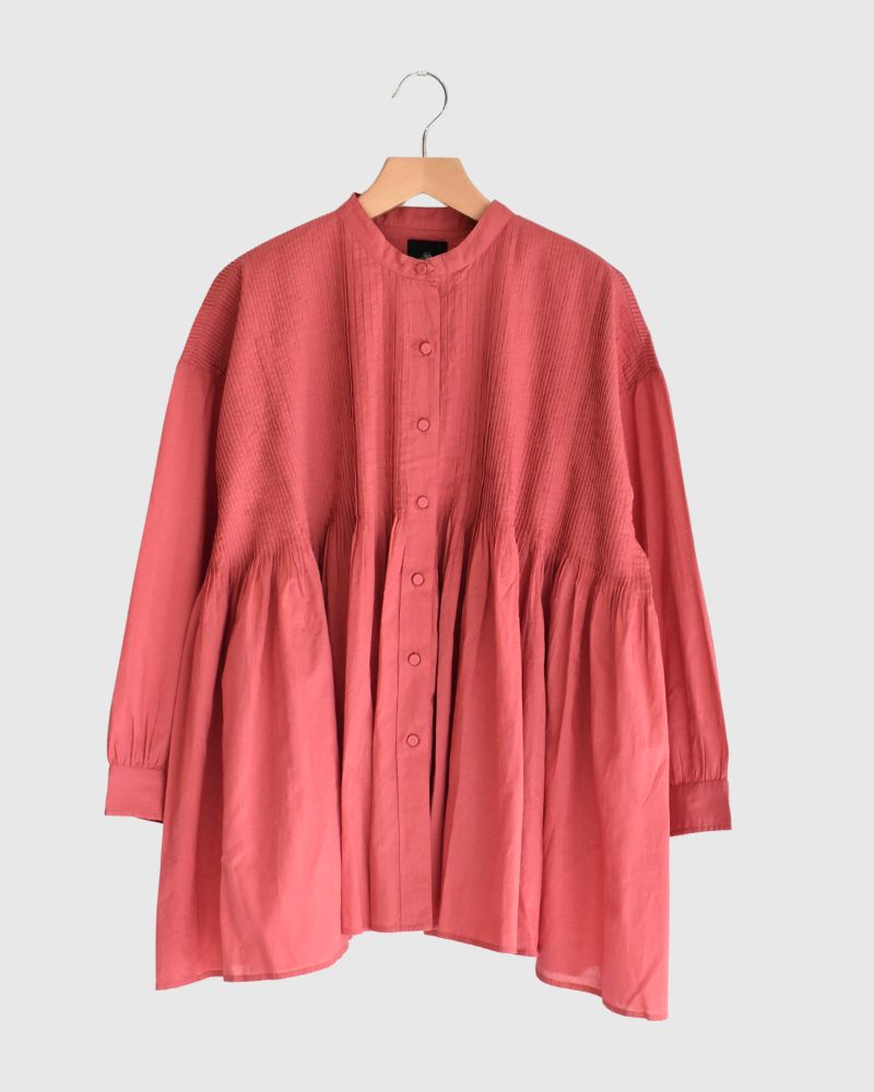 BANDED COLLAR SHIRT WITH MINI PINTUCK in SalmonPink