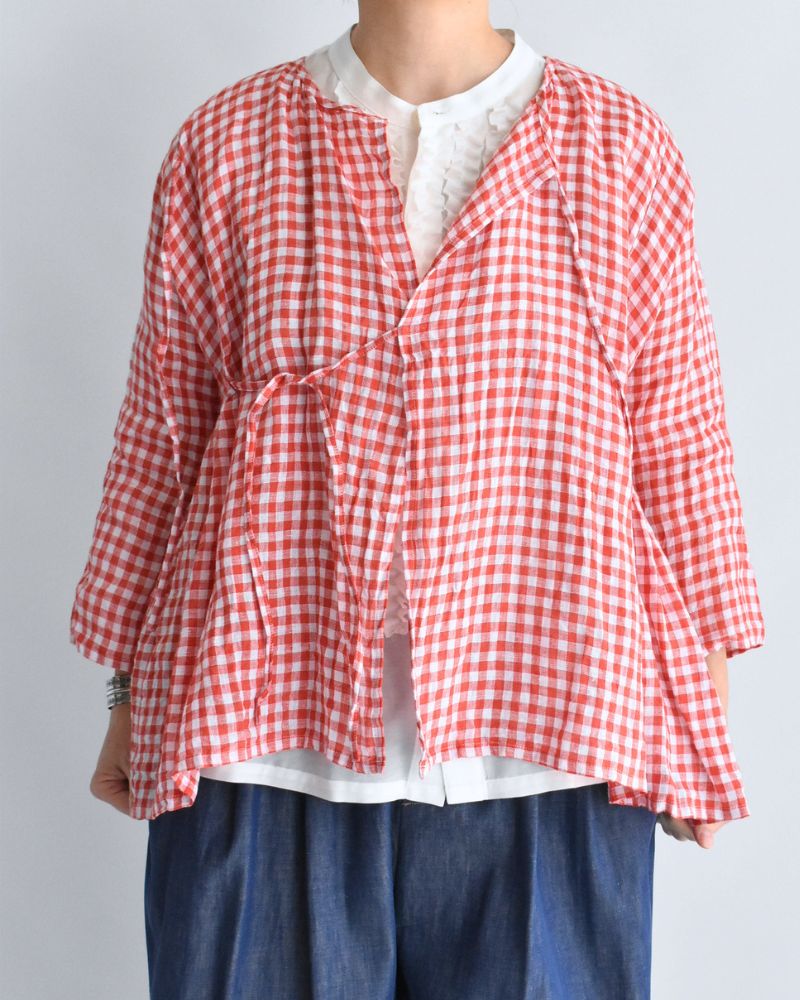 Gingham Check Cache-coeur Blouse in RedCheck