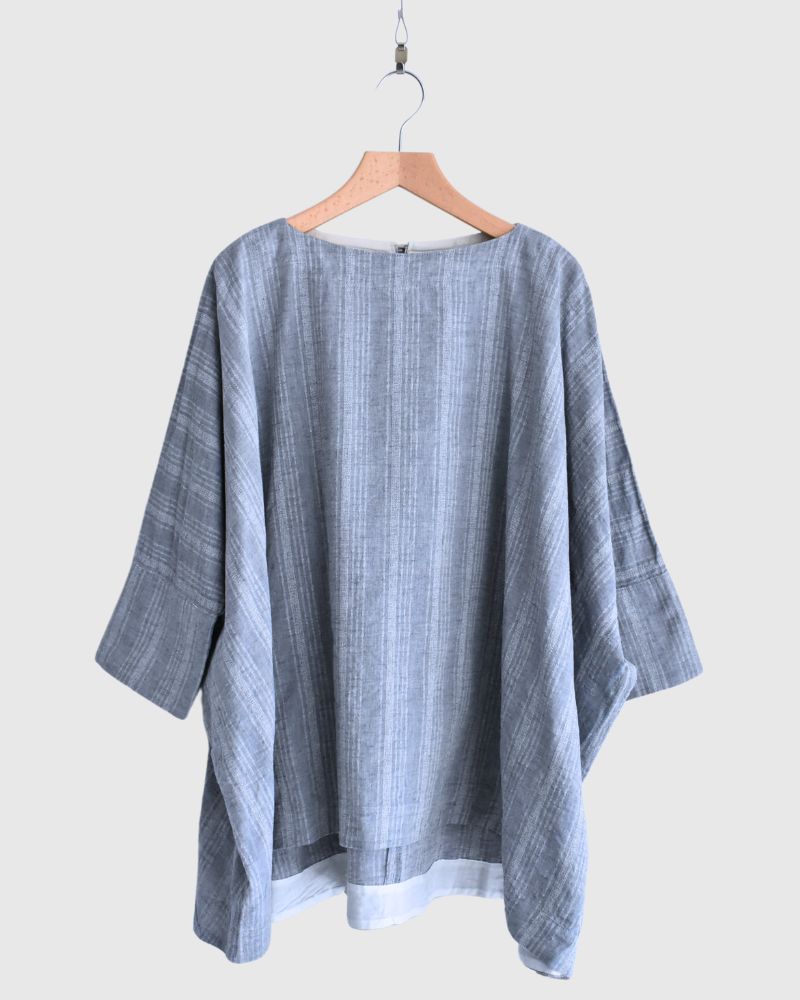 Dobby Stripe Big Pullover in Blue
