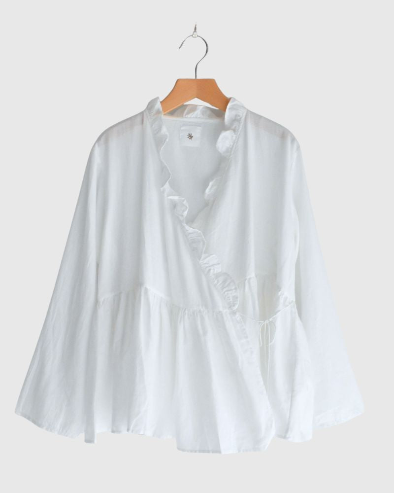 TWILL COTTON KHADI PLAIN (WASH) FRILL CACHE COEUR in White