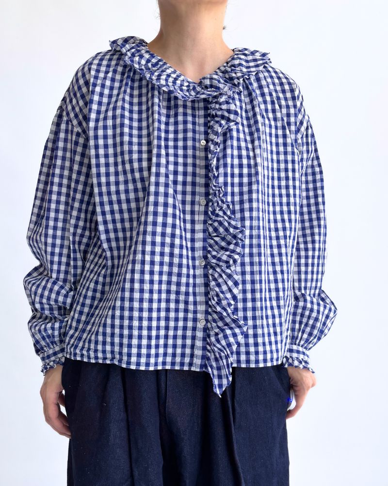Frill Blouse in BlueCheck
