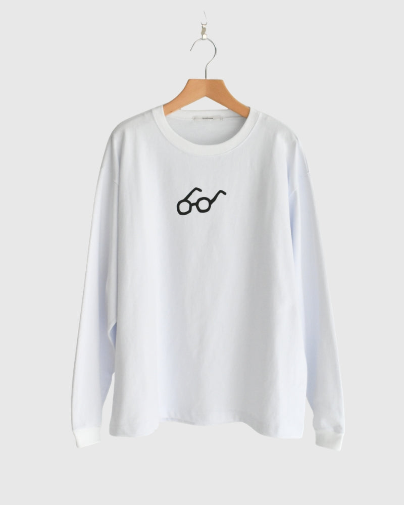 Men's Glasses Long Sleeve Tee in White TT204p | tsukinowa - miel