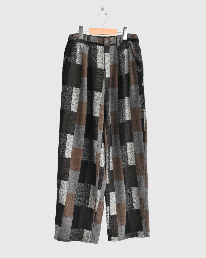 Patchwork Brushed Check Pants in Gray